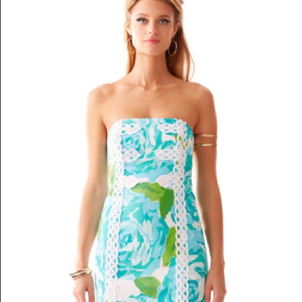 Lilly Pulitzer Tansy blue green strapless Dress